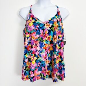 Island Escape Woman Tankini Swimsuit Womens 24W Top Racerback NWT Floral